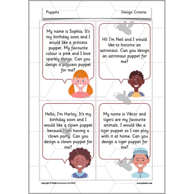 PlanBee Puppets KS1 DT Lesson Planning Pack for Year 2 by PlanBee