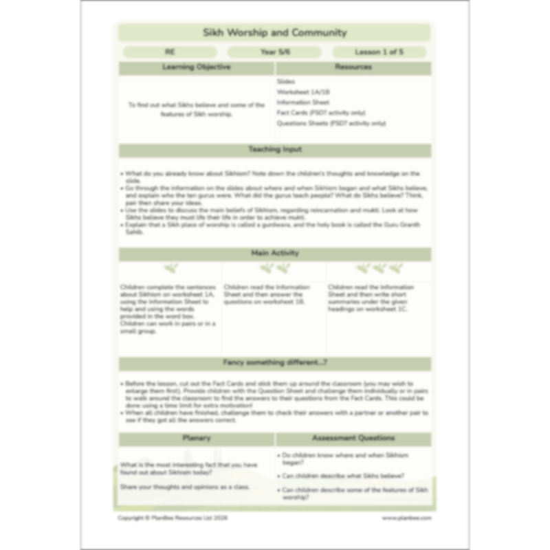PlanBee KS2 Sikh Worship and Community KS2 lesson plans by PlanBee