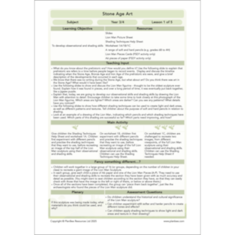 PlanBee Stone Age Art KS2 lessons