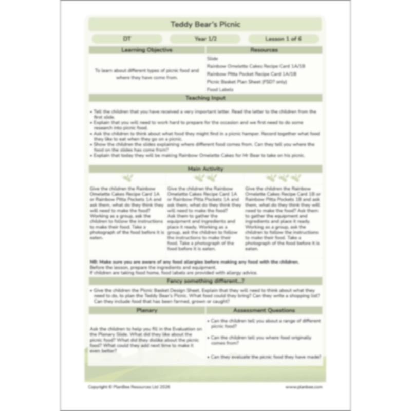 PlanBee Teddy Bears Picnic Ideas and DT Lessons by PlanBee