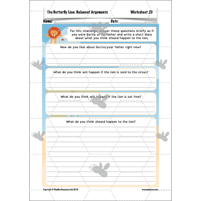 PlanBee The Butterfly Lion: Balanced Arguments KS2 Lesson Pack