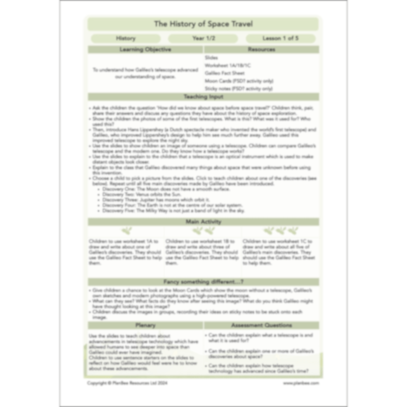 PlanBee The History of Space Travel KS1 Lesson Plans & Resources