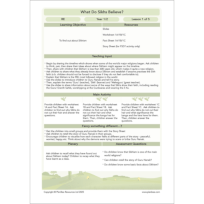 PlanBee What do Sikhs believe? | KS1 RE lesson planning