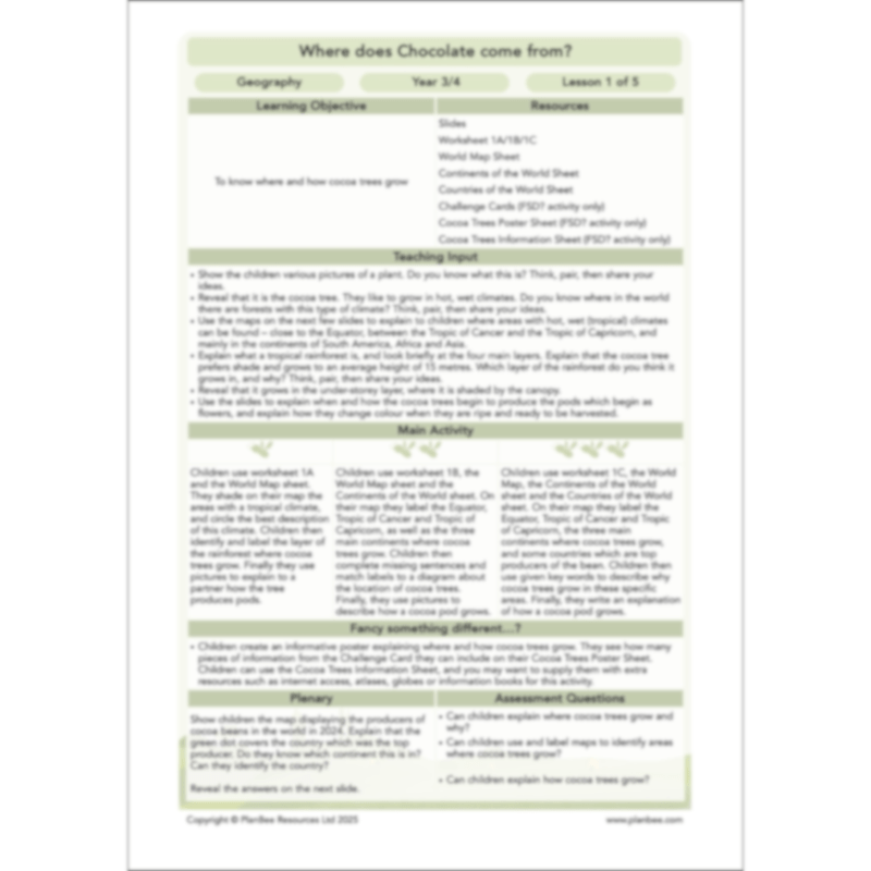 PlanBee Where does Chocolate come from? | KS2 Geography lessons