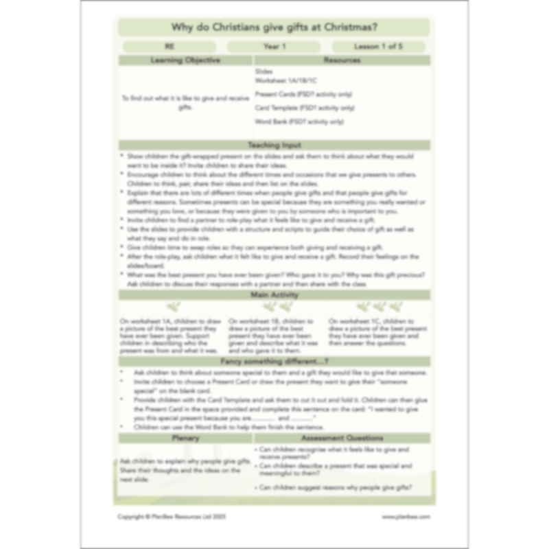 PlanBee Why do Christians give gifts at Christmas? PlanBee KS1 RE