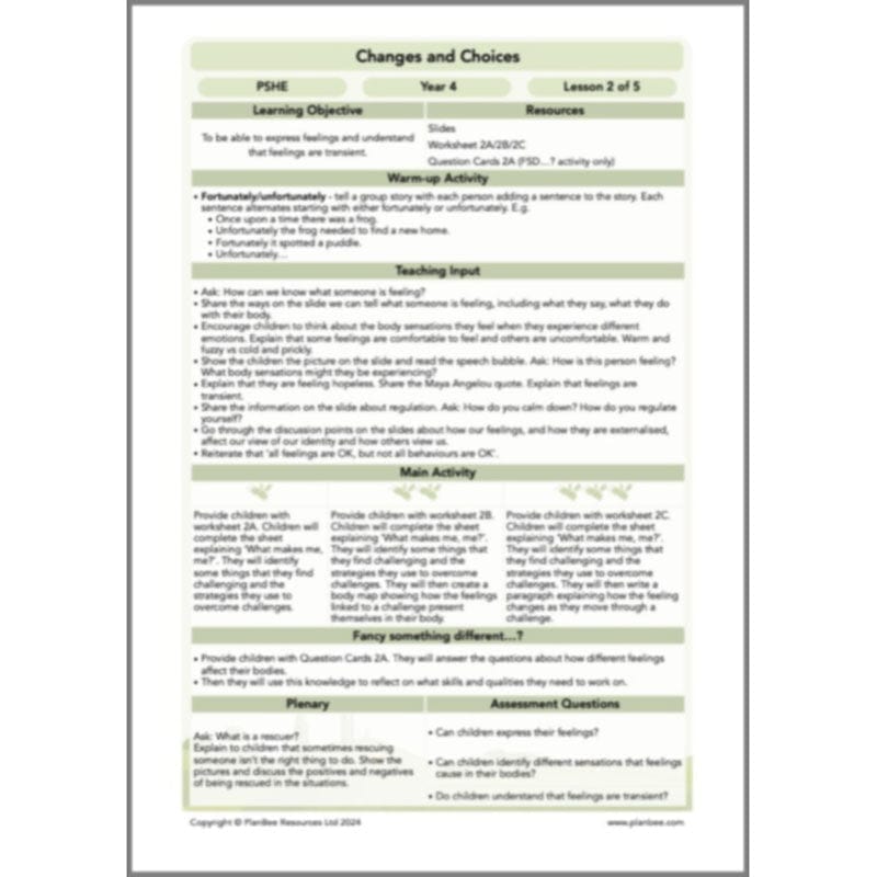 PlanBee Changes and Choices Year 4 PSHE Lesson Pack by PlanBee