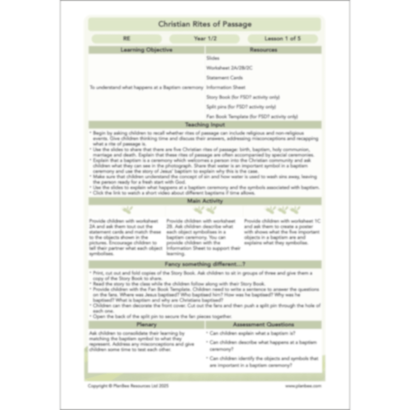 PlanBee Christian Rites of Passage | Year 2 RE lessons