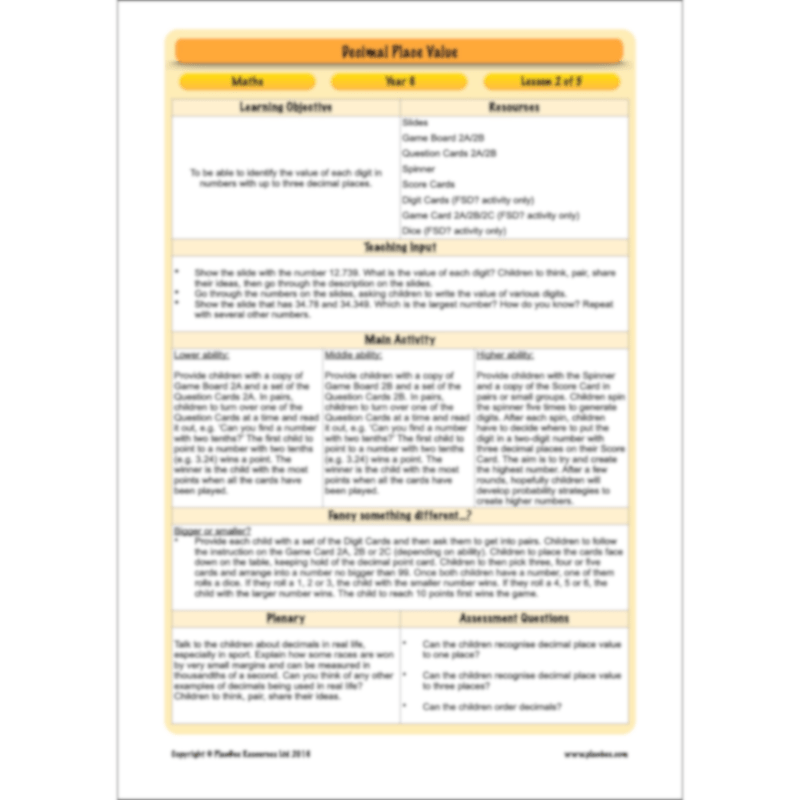 PlanBee Year 6 Decimal Place Value Maths Lessons by PlanBee