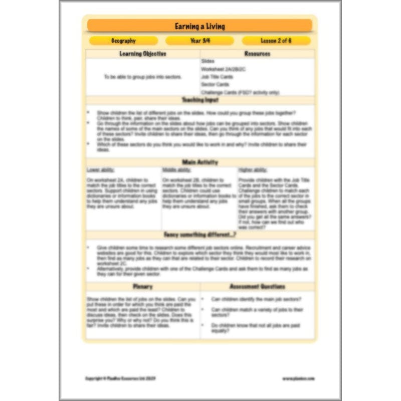 PlanBee Earning a Living: LKS2 Geography planning Year 3 & Year 4