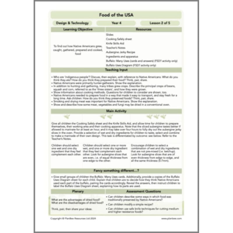 PlanBee Food of the USA KS2 DT Cookery Lessons by PlanBee
