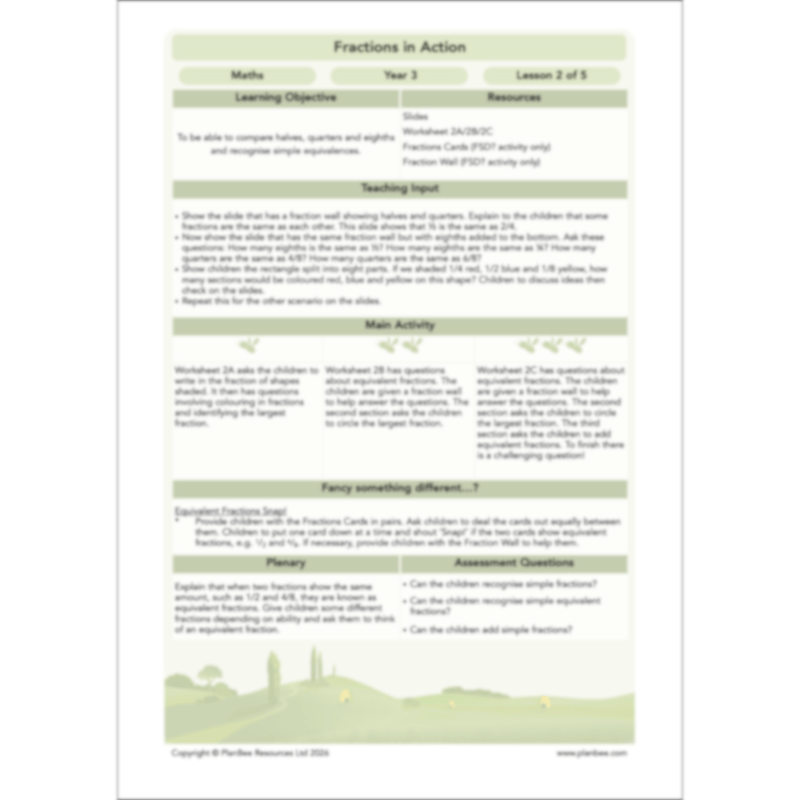 PlanBee Fractions in Action: Year 3 Fractions Planning by PlanBee