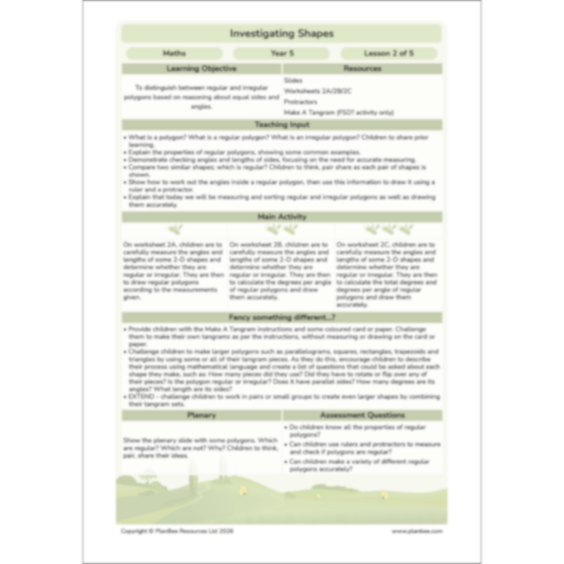 PlanBee Year 5 Shape KS2 Geometry Maths Lessons by PlanBee