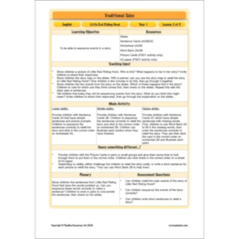 PlanBee Traditional Tales: Little Red Riding Hood | KS1 English Pack
