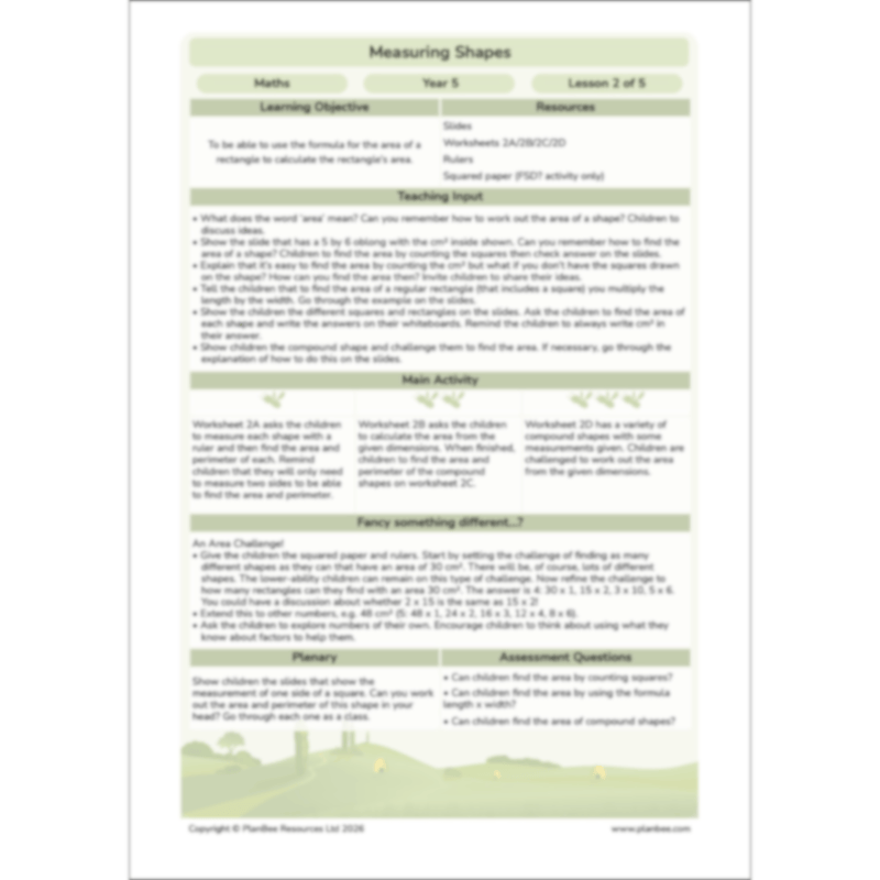 PlanBee Measuring Shapes Year 5 Maths Planning by PlanBee