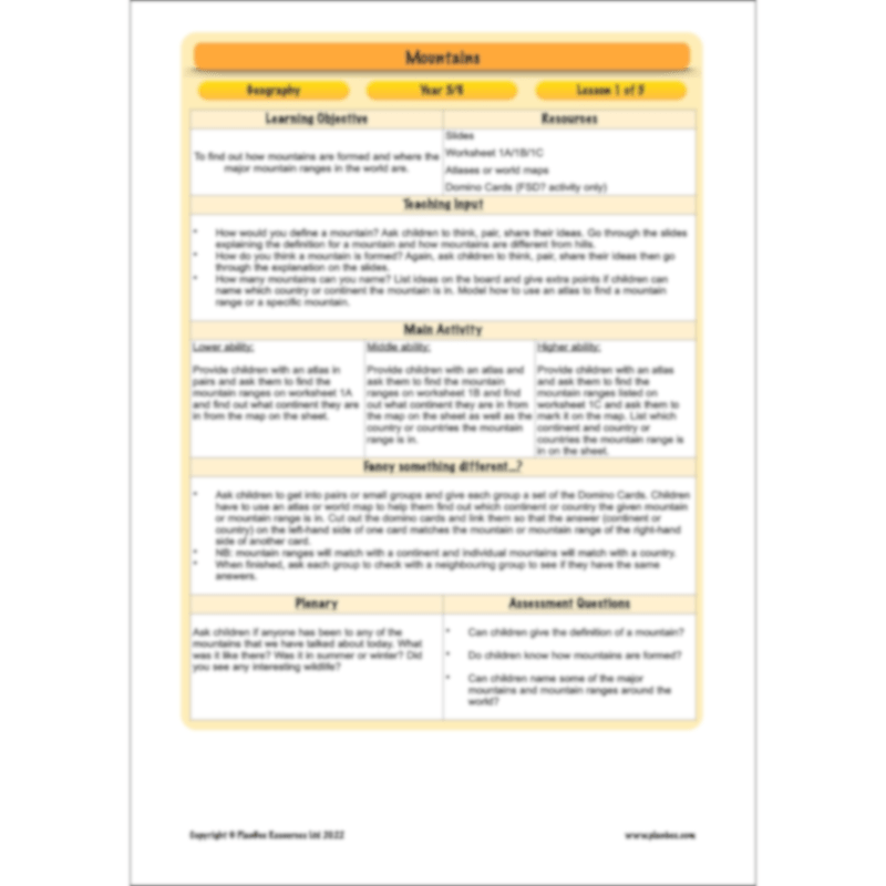 PlanBee Mountains KS2