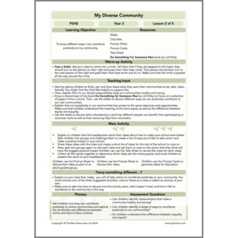 PlanBee My Diverse Community | Year 3 PSHE Lessons