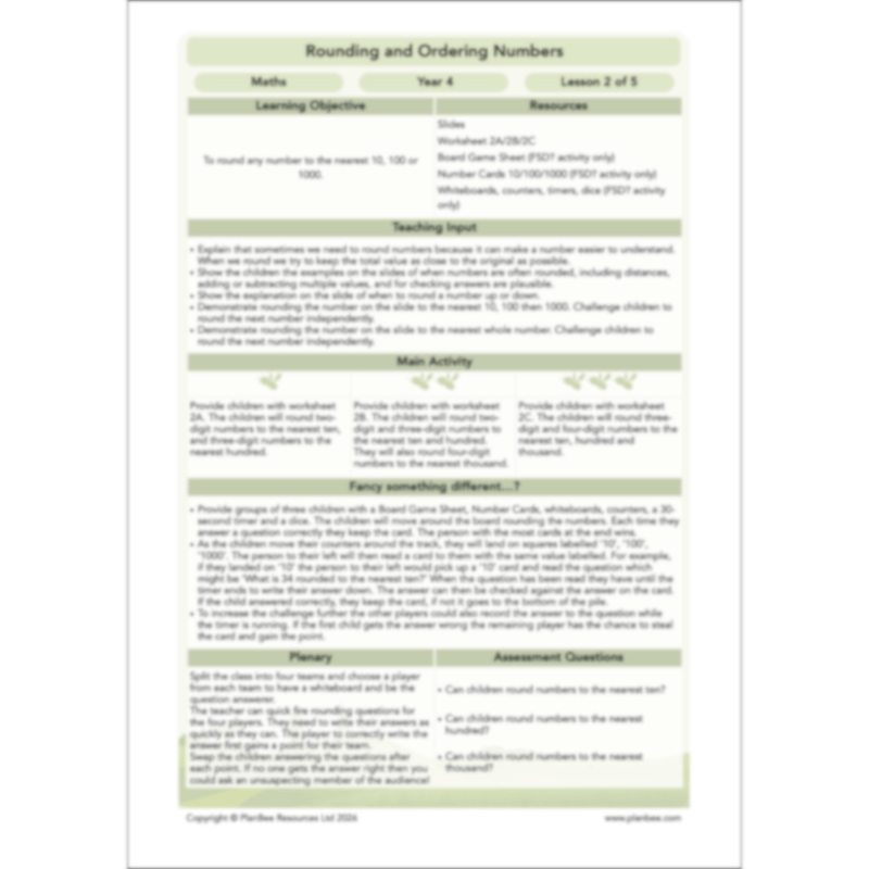 PlanBee Rounding and Ordering Numbers Year 4 Place Value by PlanBee