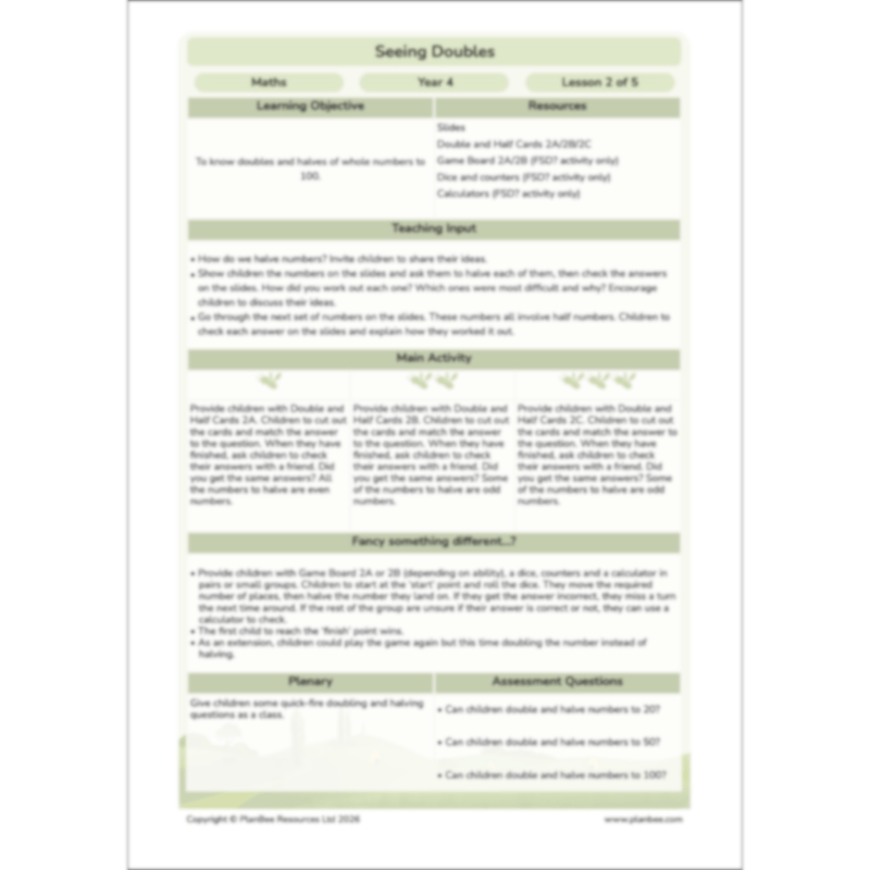 PlanBee Doubling and Halving Year 4 Maths Lessons by PlanBee