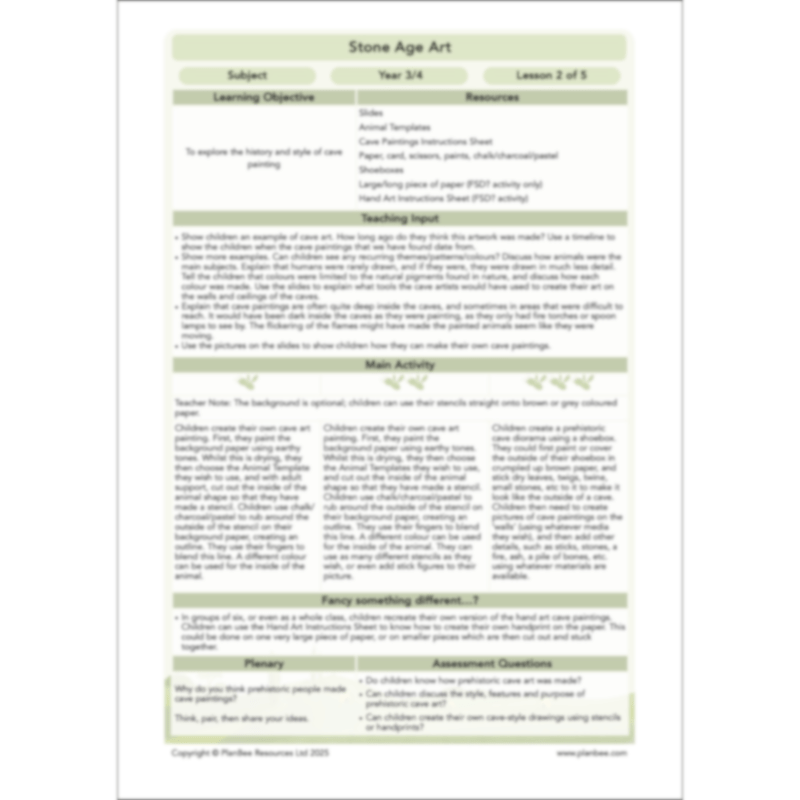 PlanBee Stone Age Art KS2 lessons