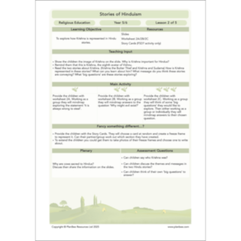PlanBee Primary Resources Hinduism KS2 RE Lesson Pack | PlanBee