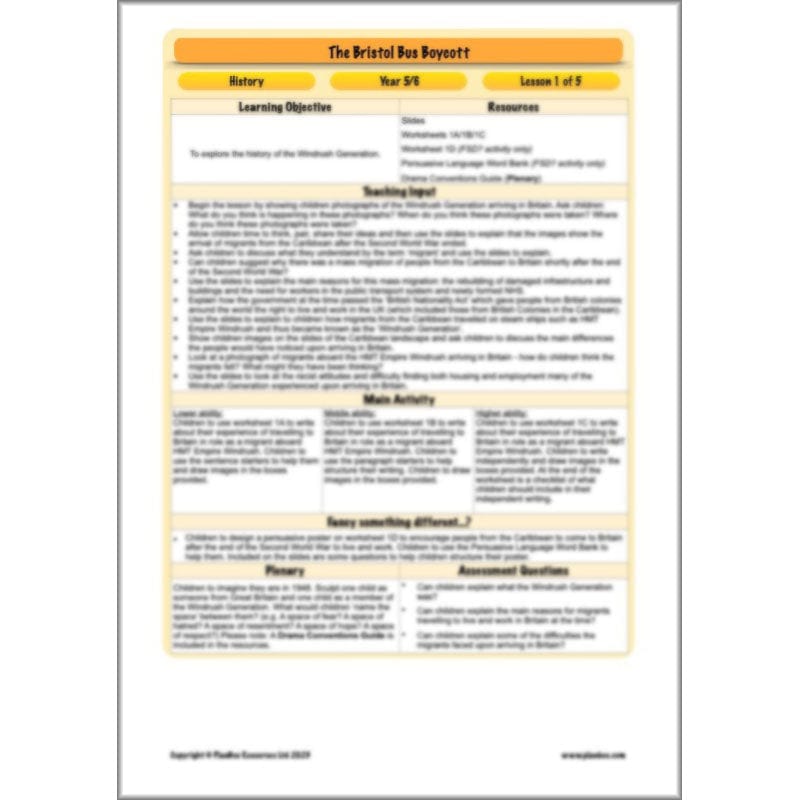 PlanBee Bristol Bus Boycott History KS2 lessons by PlanBee