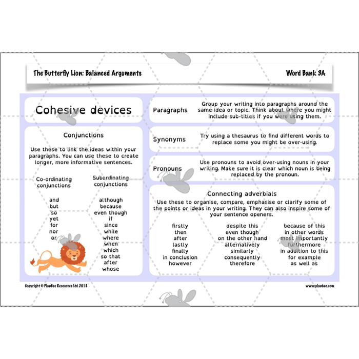 PlanBee The Butterfly Lion: Balanced Arguments KS2 Lesson Pack