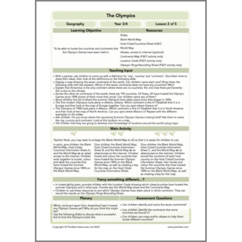 PlanBee Olympic Games LKS2 Lesson Pack by PlanBee