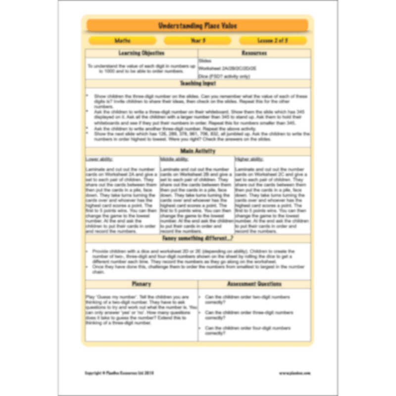 PlanBee Understanding Place Value Year 3 Maths Lessons by PlanBee