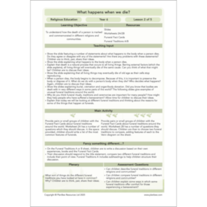 PlanBee What happens when we die? KS2 RE Lesson Plans