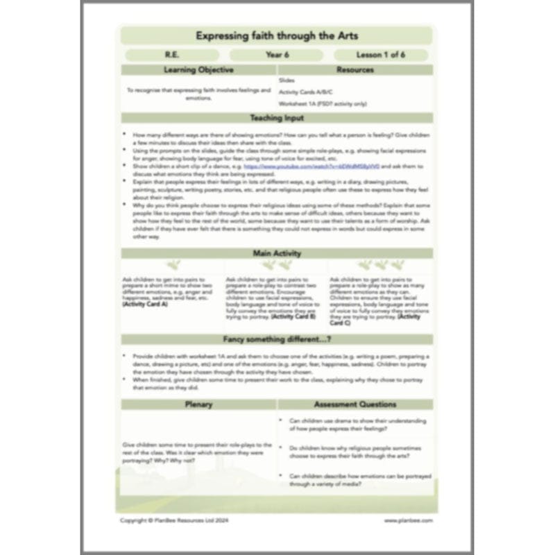 PlanBee Expressing Faith through the Arts KS2 RE lessons by PlanBee