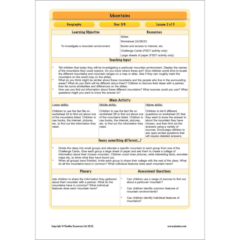 PlanBee Mountains KS2