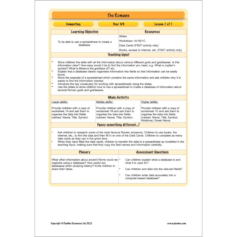 PlanBee The Romans KS2 Topic Enrichment Lesson Pack