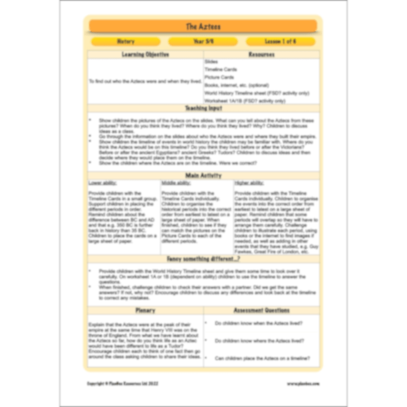 PlanBee Aztecs KS2 Lesson Planning and Resources 