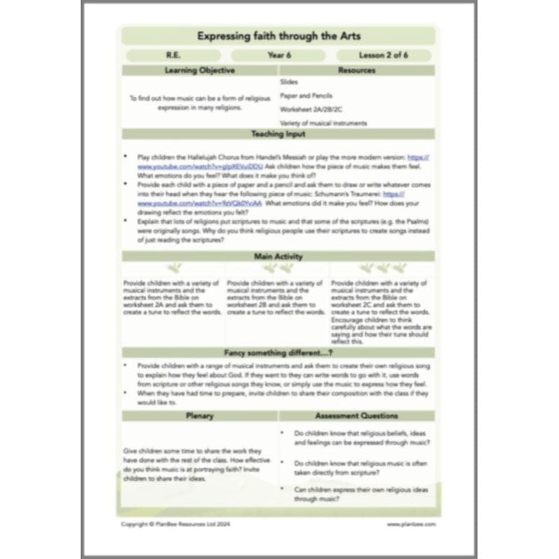 PlanBee Expressing Faith through the Arts KS2 RE lessons by PlanBee