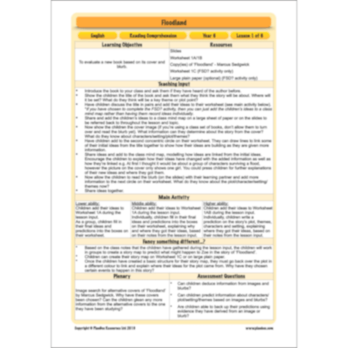 PlanBee Floodland: Reading Comprehension KS2 | Year 6 English Pack