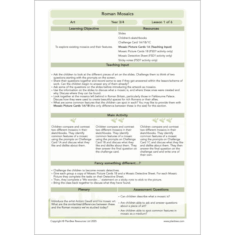 PlanBee Roman Mosaics KS2 Art Planning