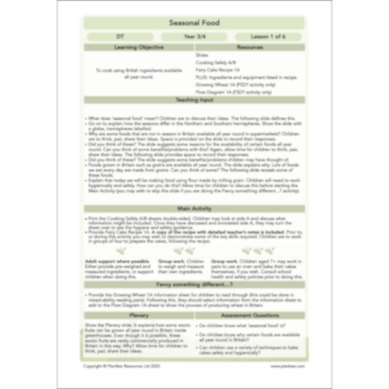 PlanBee Seasonal Food Seasonality KS2 cooking lessons by PlanBee