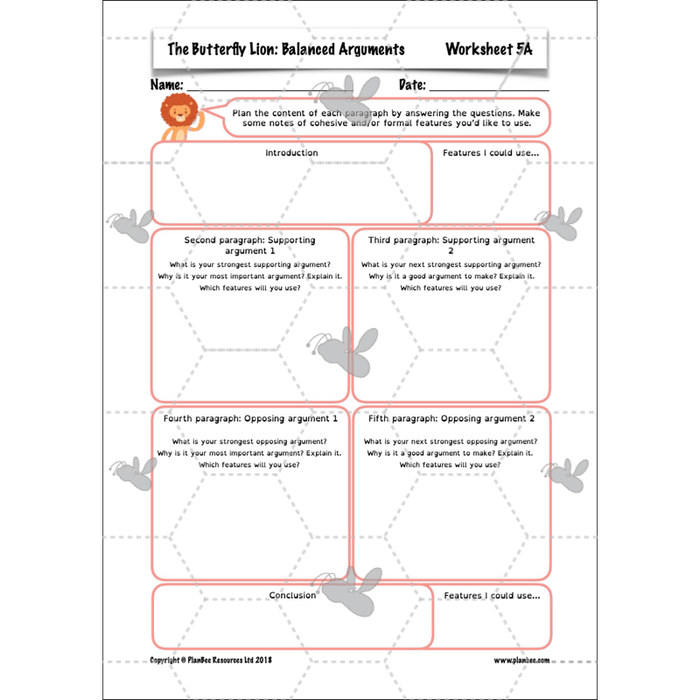 PlanBee The Butterfly Lion: Balanced Arguments KS2 Lesson Pack