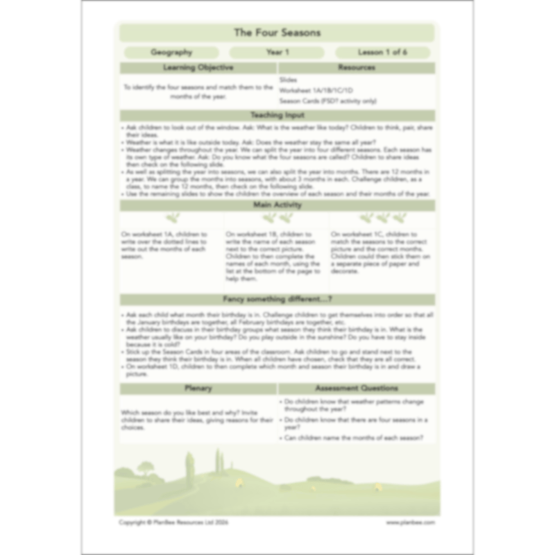 PlanBee The Four Seasons KS1 Geography Lesson Pack