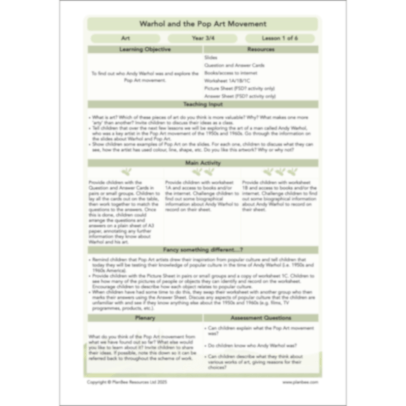 PlanBee Andy Warhol KS2 Art Lessons The Pop Art Movement | PlanBee