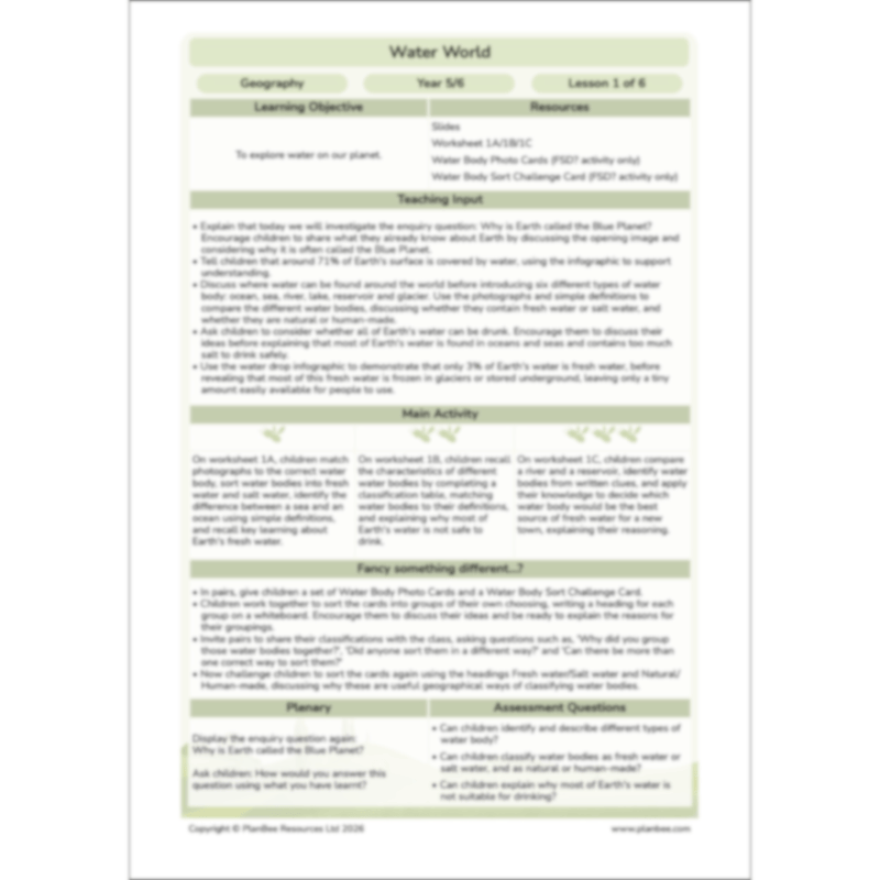 PlanBee Water World Rivers and Coasts KS2 Geography Pack by PlanBee