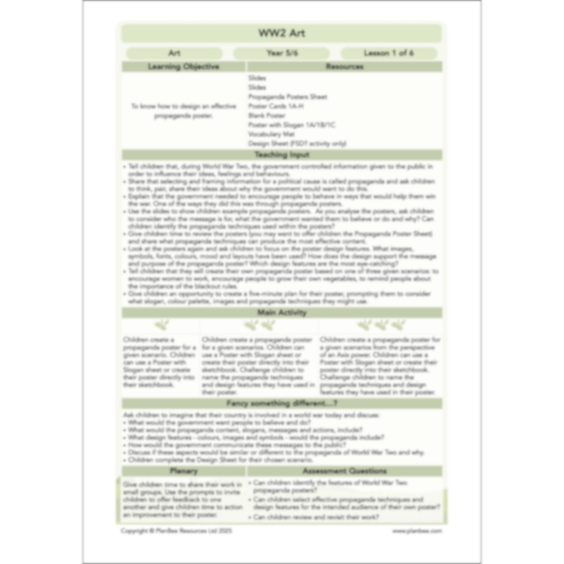 PlanBee WW2 Art KS2 Planning and Resources