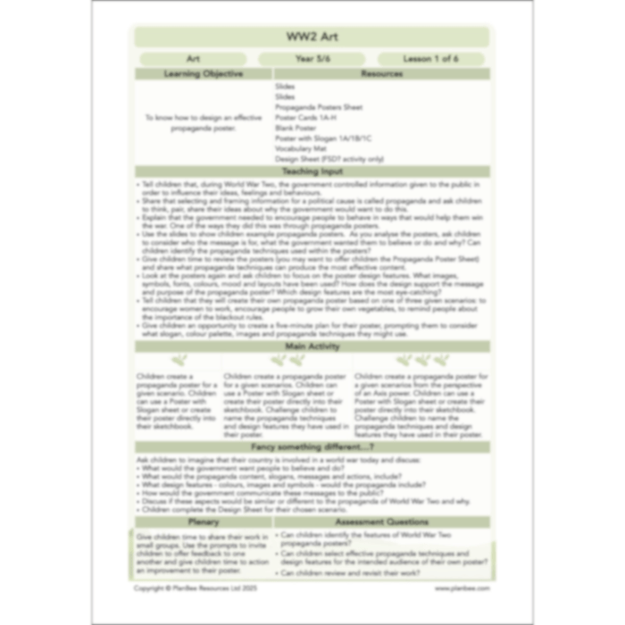 PlanBee WW2 Art KS2 Planning and Resources