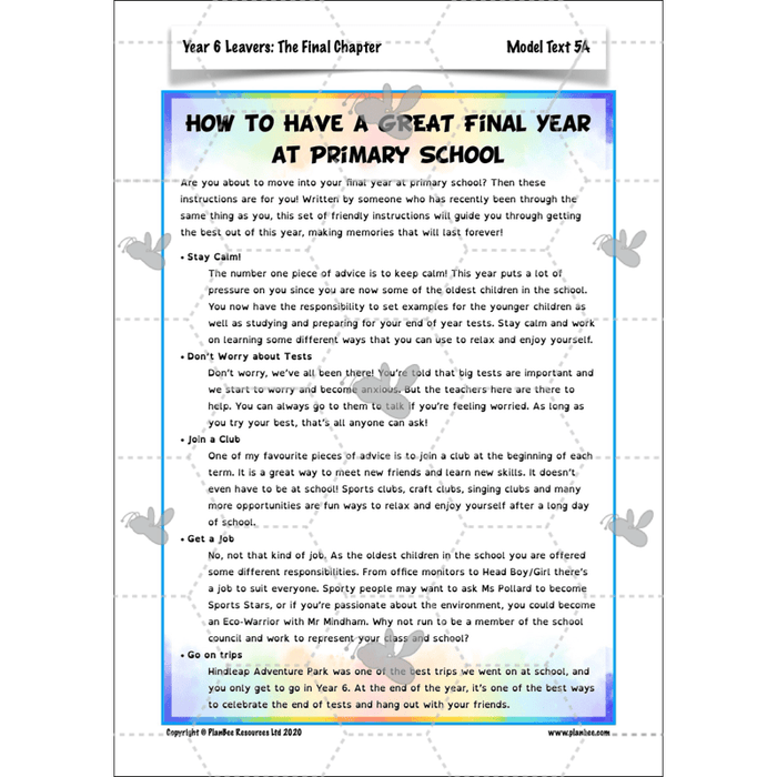 PlanBee Year 6 Leavers: The Final Chapter | KS2 English Pack