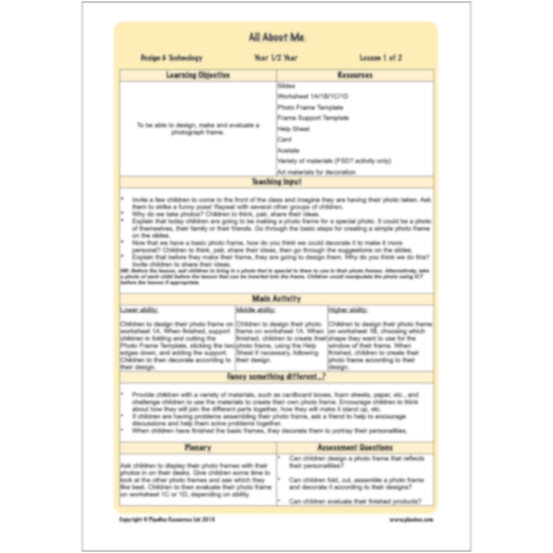 PlanBee All About Me KS1 Topic Enrichment Pack