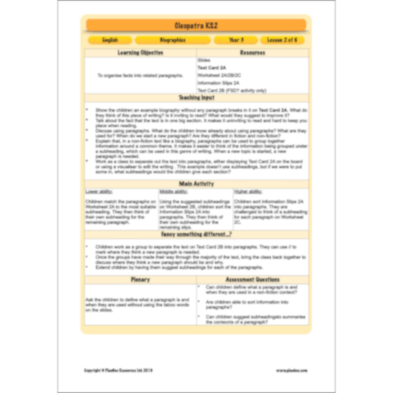 PlanBee Cleopatra KS2 | English Lesson Pack