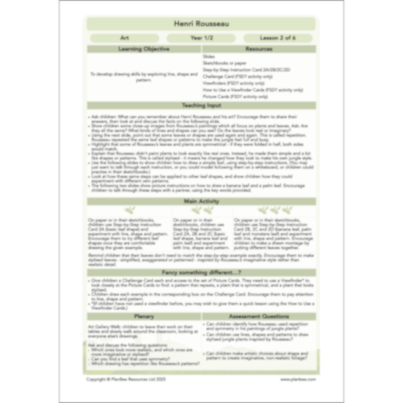 PlanBee Henri Rousseau KS1 Art Lessons