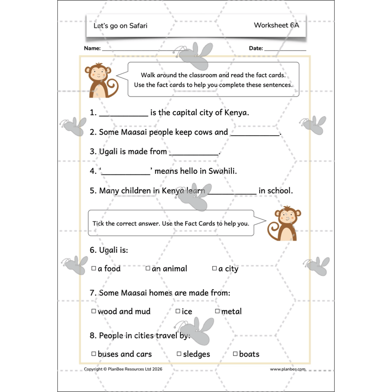 PlanBee Let's go on Safari | Kenya KS1 Geography Lesson Pack