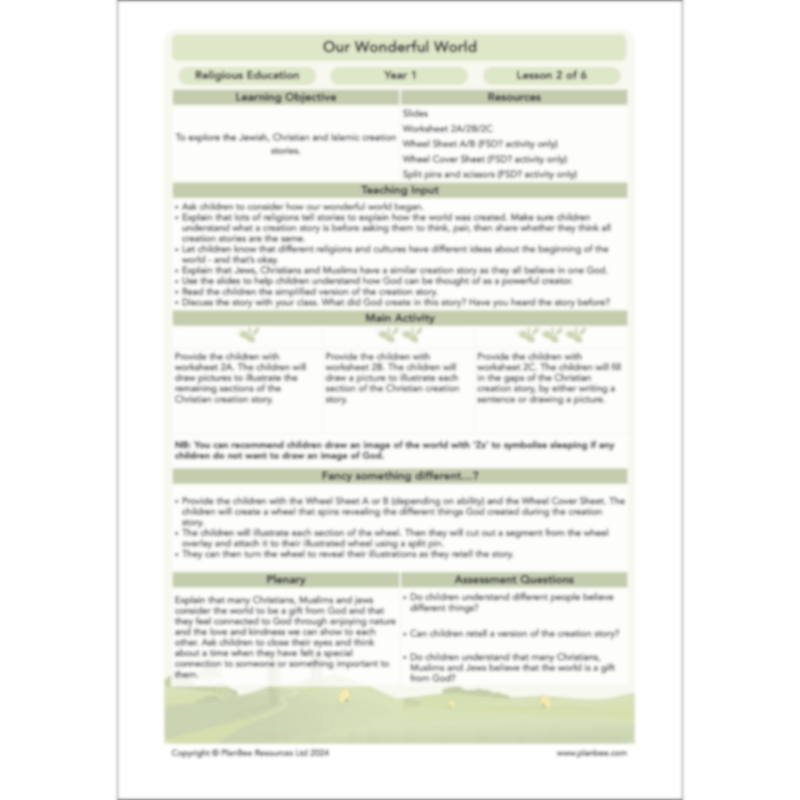 PlanBee Our Wonderful World - Creation Story KS1 RE Lessons | PlanBee