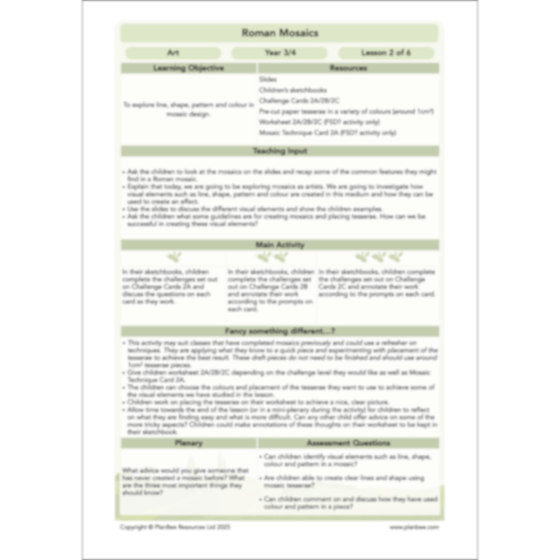 PlanBee Roman Mosaics KS2 Art Planning